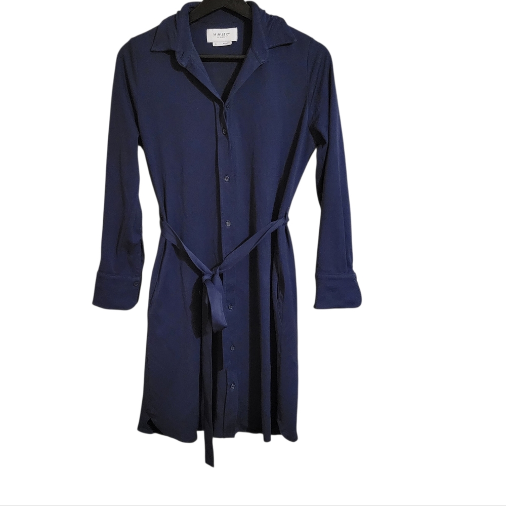 Ministry Of Supply Blue Long Sleeve Shirt Dress